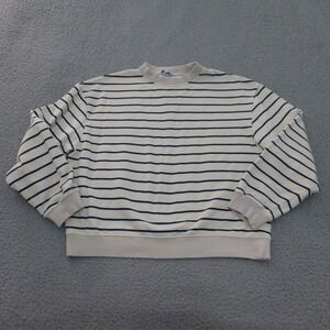 Subdued Sweatshirt Womens Medium Striped Pullover Cream Navy Blue Crew Neck